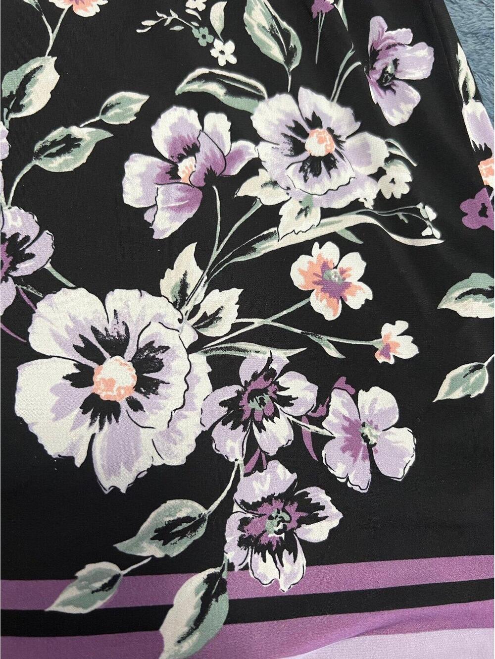 White House Black Market Black Floral Puff Sleeve Dress SP - Picture 3 of 7